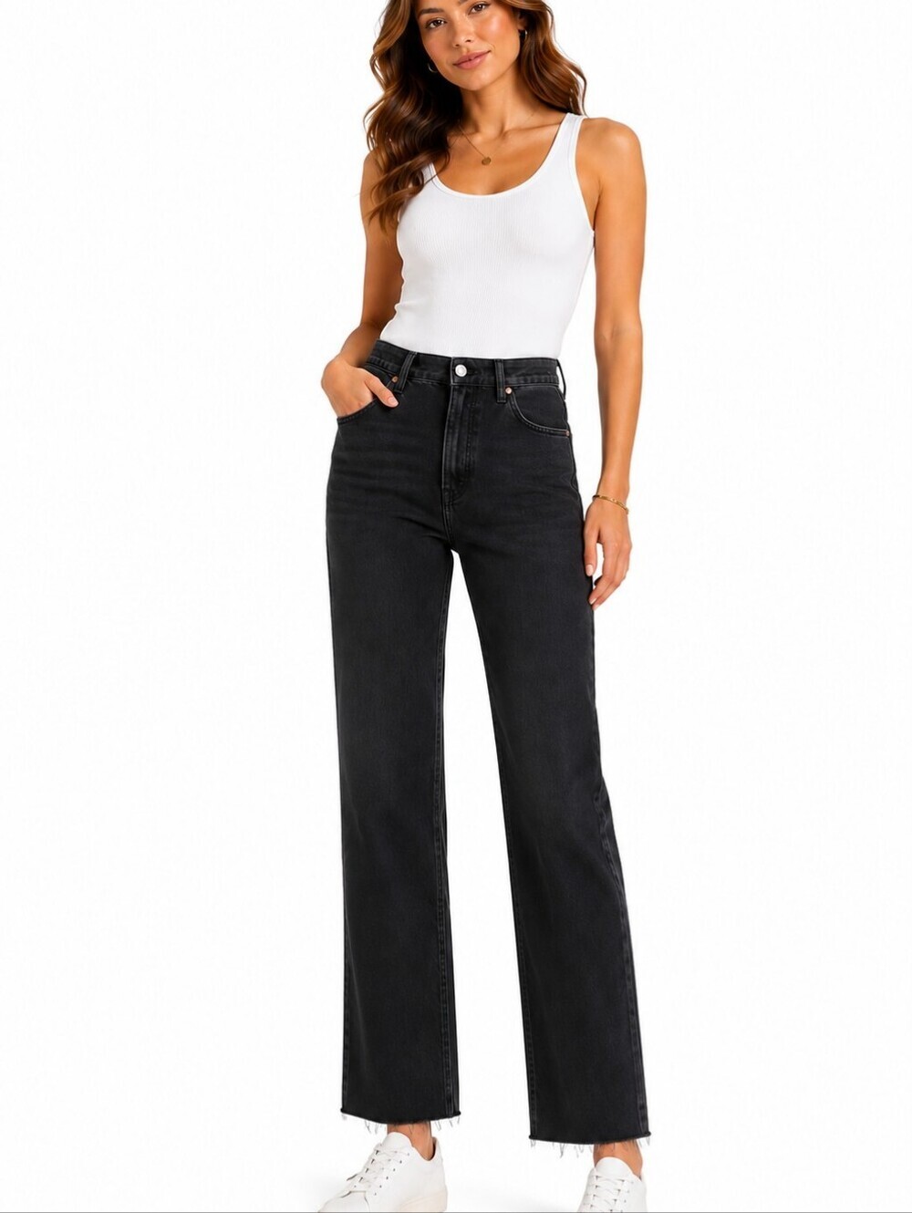 Everlane Wide Leg Raw Hem Jeans  High Rise Black Denim Sz 25 L